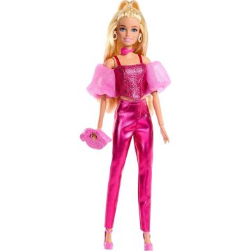 BARBIE Fashionista Deluxe Metallic Bionda con Vestito Rosa 4+