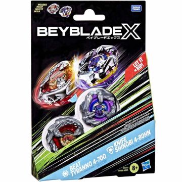 BEYBLADE X DUAL Pack BEAT TYRANNO 4-70Q KNIFE SHINOBI 4-80HN Senza Lanciatore