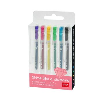 SET DA 6 PENNE GEL GLITTER Gel Multicolore Shine Like A Diamond | Penne Non Cancellabili Legami