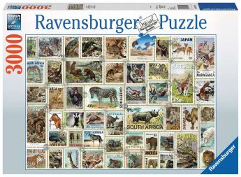 Puzzle 3000 pezzi Ravensburger Francobolli degli Animali | Puzzle Animali Composizioni - Confezione